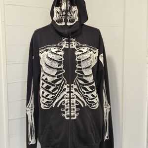Black Skeleton Print Hoodie Jacket